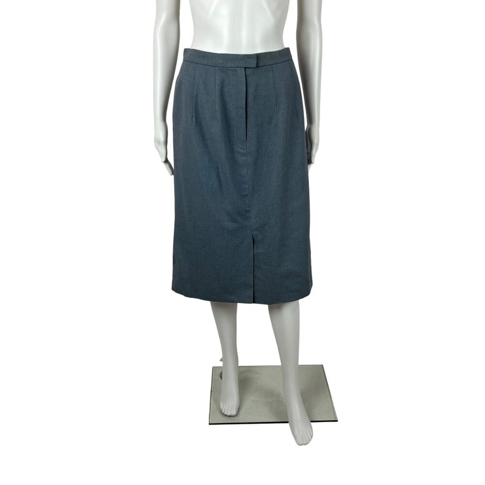 Vintage 60s Blue Skirt Womens Small Wool Blend A Line High Waist Knee Length